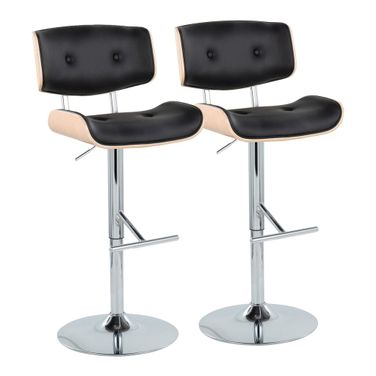Lombardi Adjustable Barstool Set of 2 In Natural and Chrome