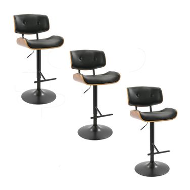 Lombardi Faux Leather Adjustable Barstool with Swivel and Straight T Footrest Set of 3 In Walnut and Black