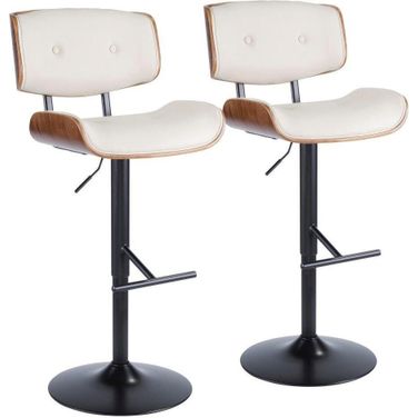 Lombardi Mid Century Modern Adjustable Barstool With Swivel In Walnut With Cream Faux Leather Set Of 2