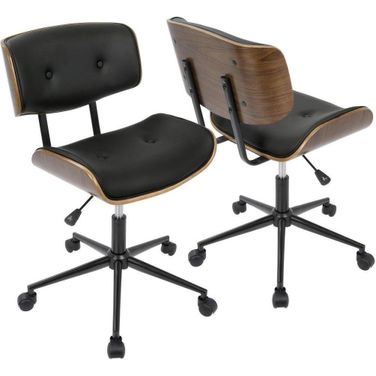 Lombardi Mid-Century Modern Adjustable Office Chair With Swivel In Walnut And Black