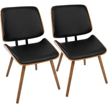 Lombardi Mid-Century Modern Dining/Accent Chair In Walnut With Black Faux Leather - Set Of 2