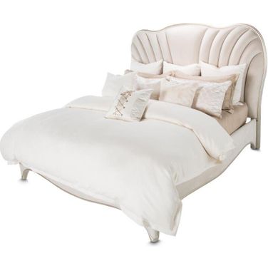 London Place California King Velvet Panel Bed In Creamy Pearl