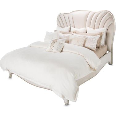 London Place Eastern King Velvet Panel Bed In Creamy Pearl