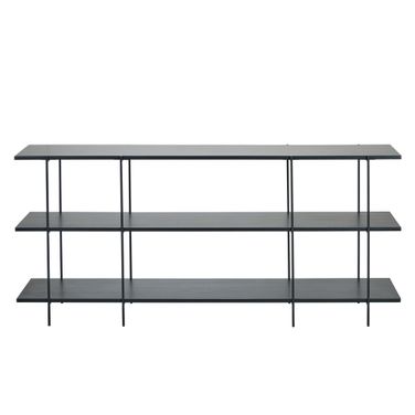 Long Wood and Metal 3-Tier Modern Shelf In Black