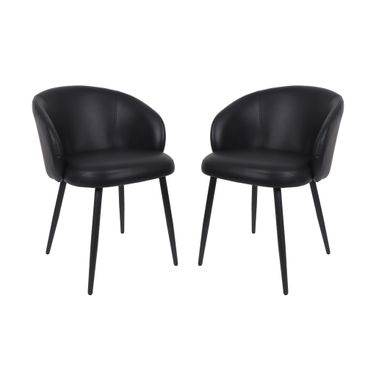 Looma Vegan Leather Metal Side Chair Set of 2 In Black