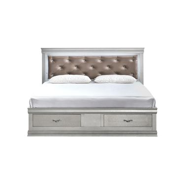 Lorana LED Storage Platform King Bed in Silver Champagne