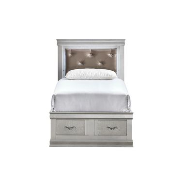 Lorana LED Storage Platform Twin Bed in Silver Champagne
