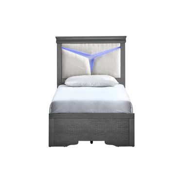 Lorana Teddy Fabric LED Twin Bed in Gunmetal Gray
