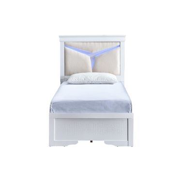 Lorana Teddy Fabric LED Twin Bed in Sparkling White