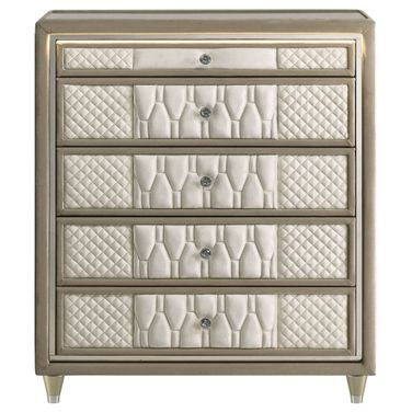Lorient 5-Drawer LED Chest of Drawers In Ivory and Camel