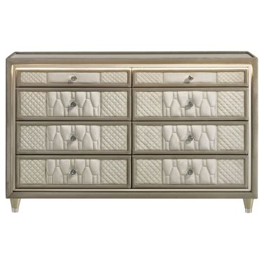 Lorient 8-Drawer LED Bedroom Dresser Cabinet In Ivory and Camel