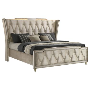 Lorient Eastern King LED Upholstered Bed In Ivory and Camel
