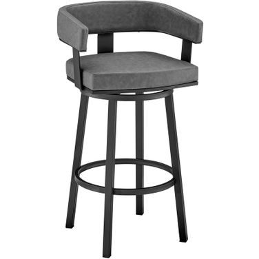 Lorin 26 Inch Counter Height Swivel Bar Stool In Black Finish and Gray Faux Leather