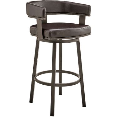 Lorin 26 Inch Counter Height Swivel Bar Stool In Java Brown Finish and Chocolate Faux Leather