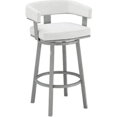 Lorin 26 Inch Counter Height Swivel Bar Stool In Silver Finish with White Faux Leather