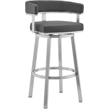 Lorin 26 Inch Gray Faux Leather and Brushed Stainless Steel Swivel Bar Stool