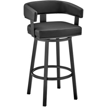 Lorin 30 Inch Bar Height Swivel Bar Stool In Black Finish and Black Faux Leather