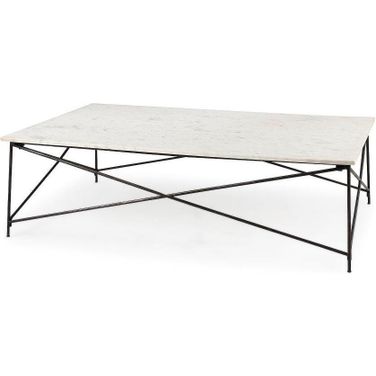 Lorlei I White Marble Top With X-Shaped Antique Gold Iron Base Coffee Table