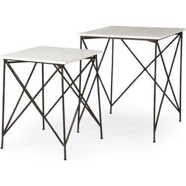 Lorlei White Marble Top With Antique Gold Iron Legs End And Side Table