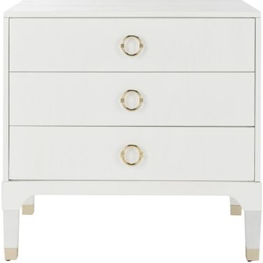 Lorna 3 Drawer Contemporary Night Stand In White and Gold