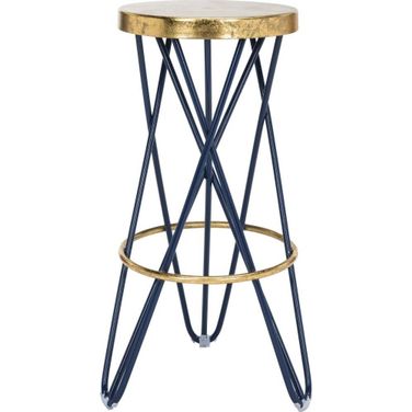 Lorna Navy and Gold Leaf Bar Stool