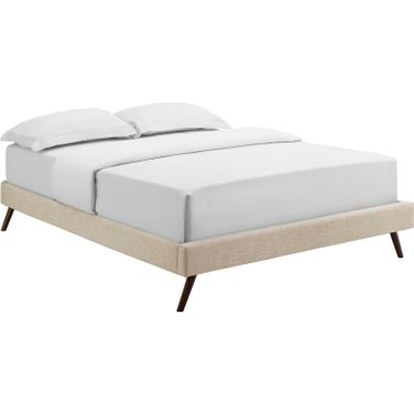 Loryn Beige Queen Fabric Bed Frame with Round Splayed Legs