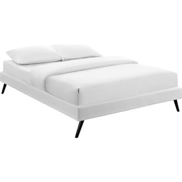 Loryn White King Vinyl Bed Frame with Round Splayed Legs