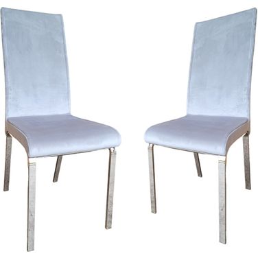 Loto Velvet Fabric Dining Chair Set of 2 In Light Gray
