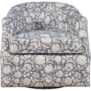 Lottie Floral Print Upholstered Accent Swivel Chair In Blue