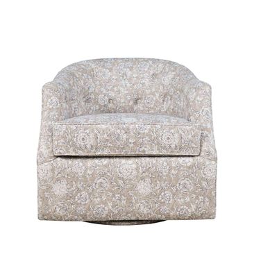 Lottie Floral Print Upholstered Barrel Accent Swivel Chair In Sand