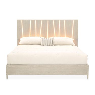 Lotus Bay King Panel Bed with LED Lights In Sand