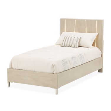 Lotus Bay Twin Panel Bed with LED Lights In Sand