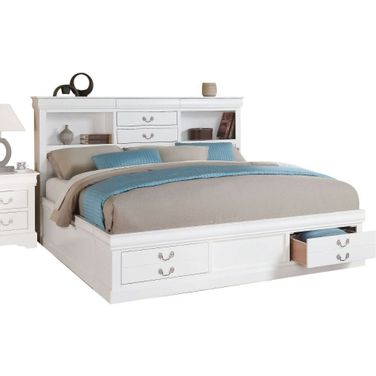 Louis Philippe III Bookcase Bed (White) (King)