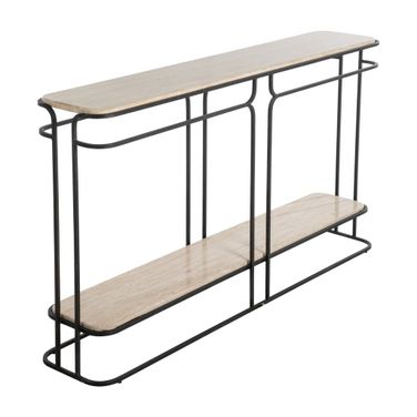 Louise Console Table In Textured Matte Black and Limestone