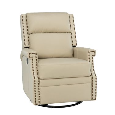 Louise Genuine Leather Swivel Rocker Recliner In Beige