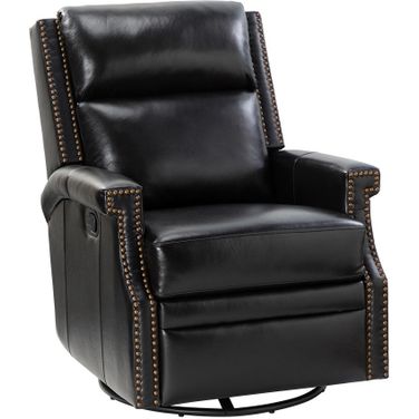 Louise Genuine Leather Swivel Rocker Recliner In Black