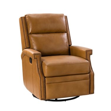 Louise Genuine Leather Swivel Rocker Recliner In Camel