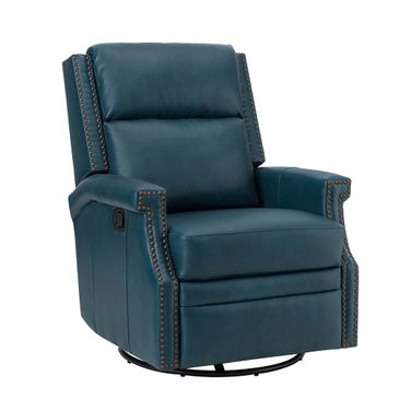 Louise Genuine Leather Swivel Rocker Recliner In Turquoise