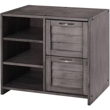 Louver Low Loft 2 Dr Chest W-Shelves Antique Grey
