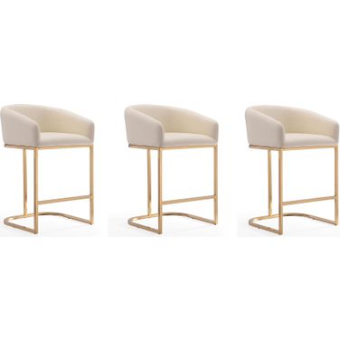 Louvre Counter Stool in Cream and Titanium Gold (Set of 3)