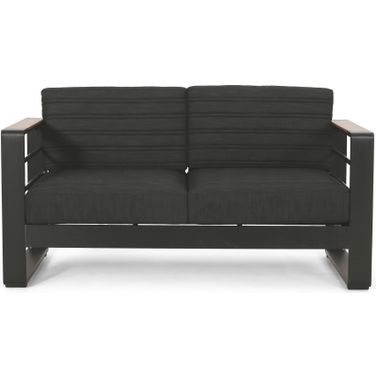 Loveseat with Slat Paneling and Aluminum Frame In Black