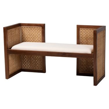 Lovina Rattan and Wood Accent Bench In Light Honey and Light Brown