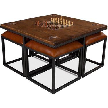 Low Brown 5 Piece Game Table Set