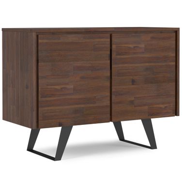 Lowry Solid Acacia Wood 2 Door Sideboard Buffet In Distressed Charcoal Brown