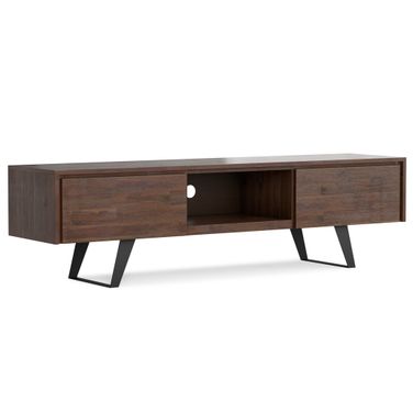 Lowry Solid Acacia Wood 72 Inch TV Media Stand In Distressed Charcoal Brown