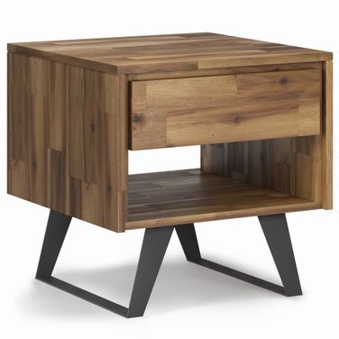 Lowry Solid Acacia Wood End Table In Distressed Golden Wheat