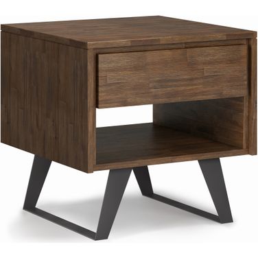 Lowry Solid Acacia Wood End Table In Rustic Natural Aged Brown