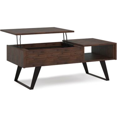 Lowry Solid Acacia Wood Lift Top Coffee Table In Distressed Charcoal Brown