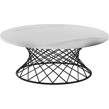 Loxley White Marble Coffee Table with Black Metal Base