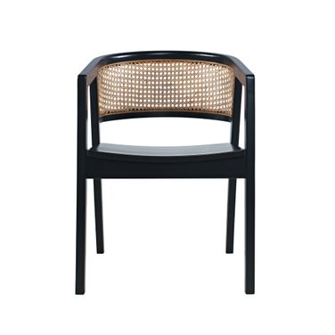 Lucas Scandinavian Cane-Back Dining Armchair In Black